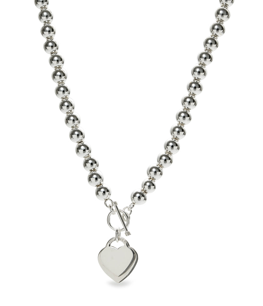 Silver ball heart necklace